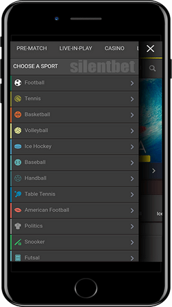 Speedbet mobile menu for iPhone