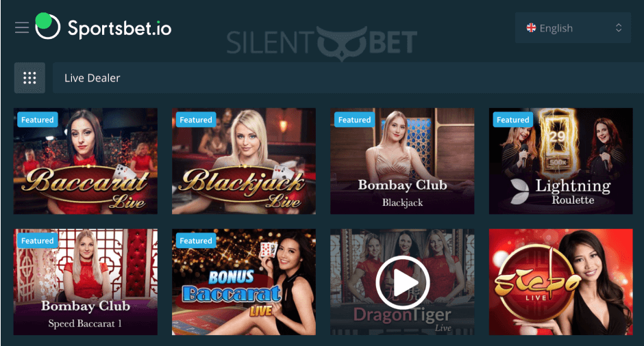 preview of the live casino section at sportsbet.io