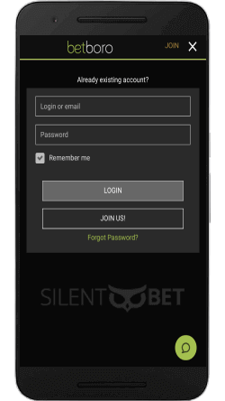 betboro mobile login page on android