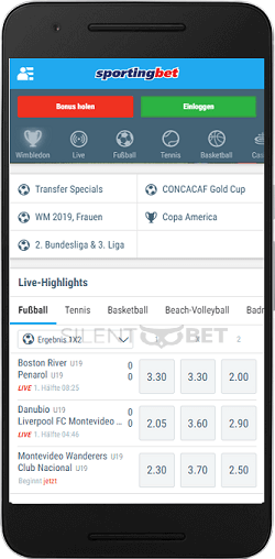 Sportwetten in der Android-App von Sportingbet