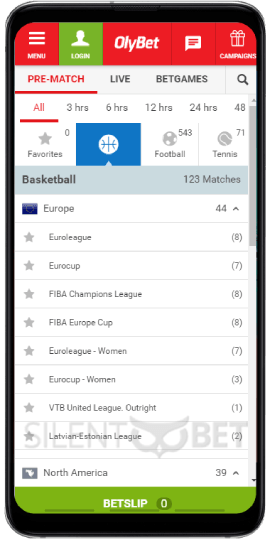 Sports betting in OlyBet Android app