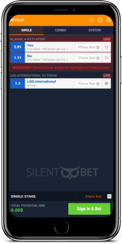 GGbet mobile betslip on iPhone