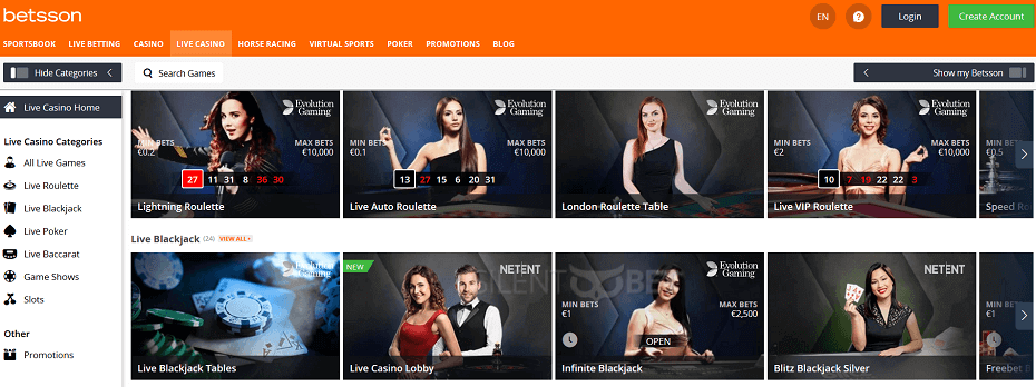 Betsson live casino