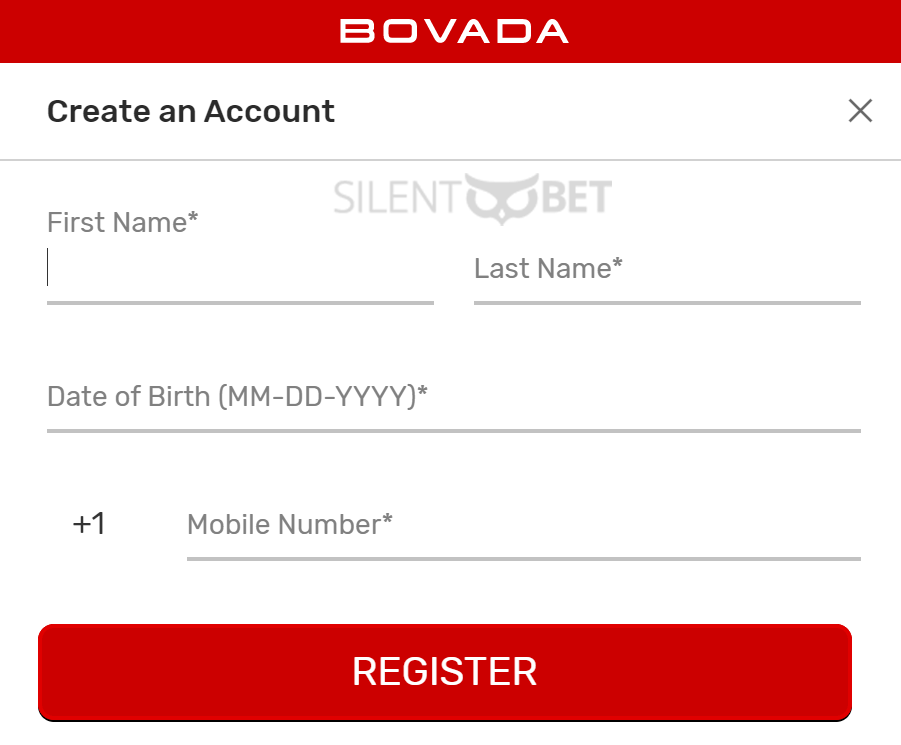 Bovada registration form