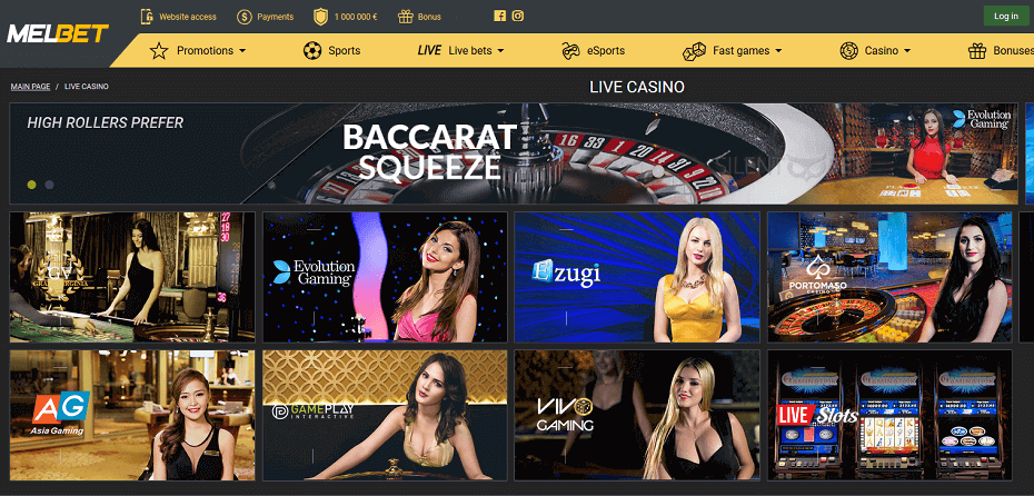 Melbet casino en vivo