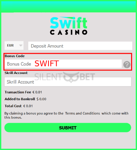 Swift Casino Bonus Code Enter