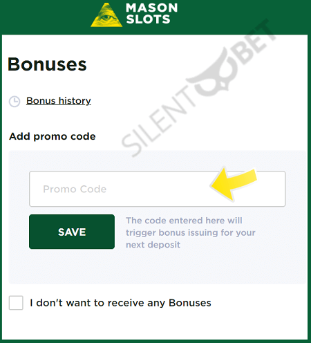 Mason slots bonus code enter