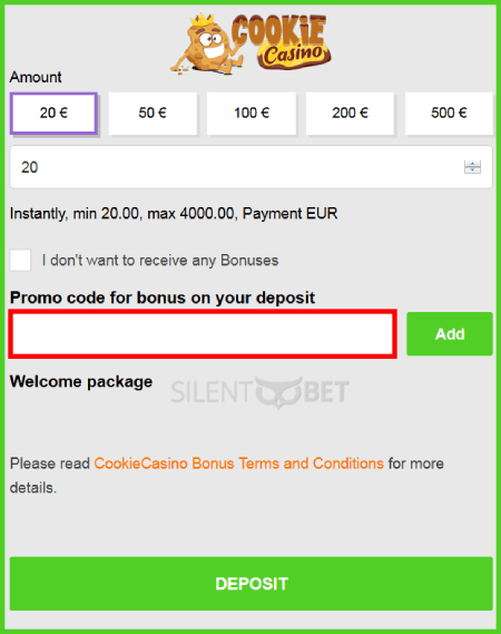 Cookie Casino Bonus Code Enter