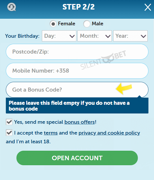 Play Frank bonus code enter