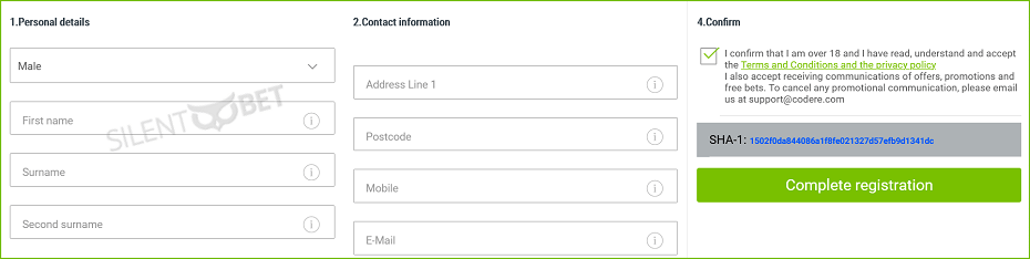 Codere signup form