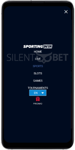 Sportingwin Menu on Android