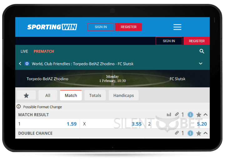 Sportingwin Mobile Version on Tablet