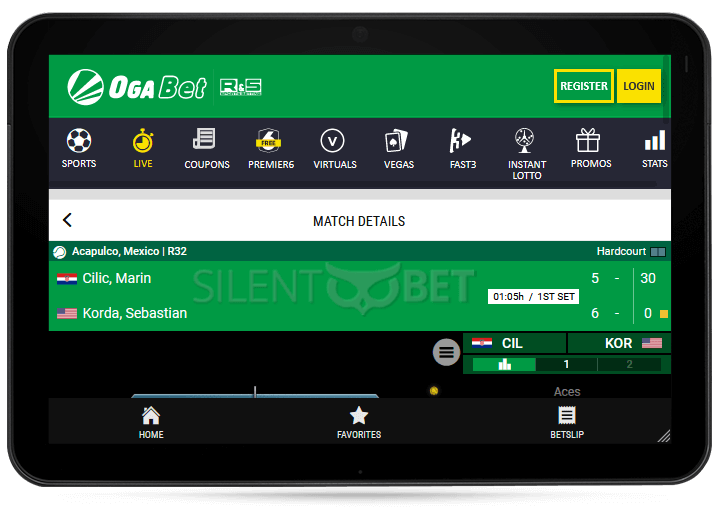 Ogabet mobile site on tablet