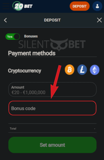 20Bet Casino Bonus Code Field