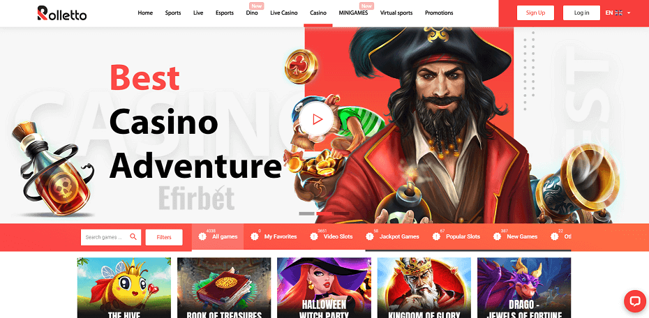 Rolletto casino navigation