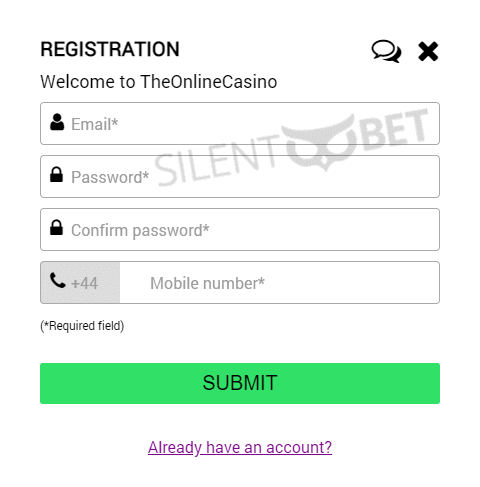 TheOnlineCasino Registration Form