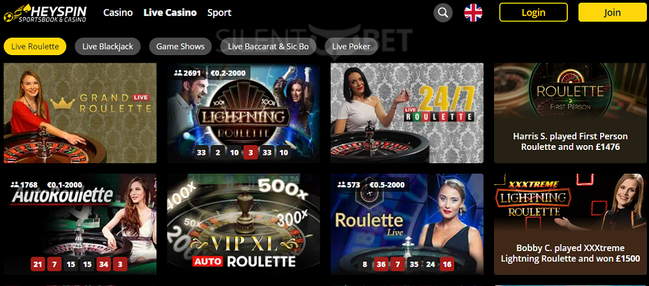 HeySpin Casino Live Dealer Games