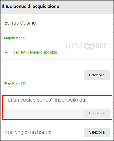 Codice bonus Unibet Italia