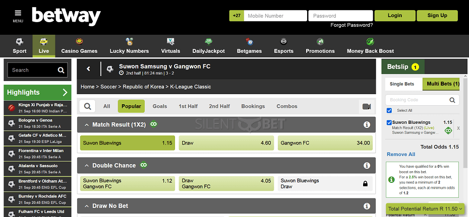 Betway South Africa live bets