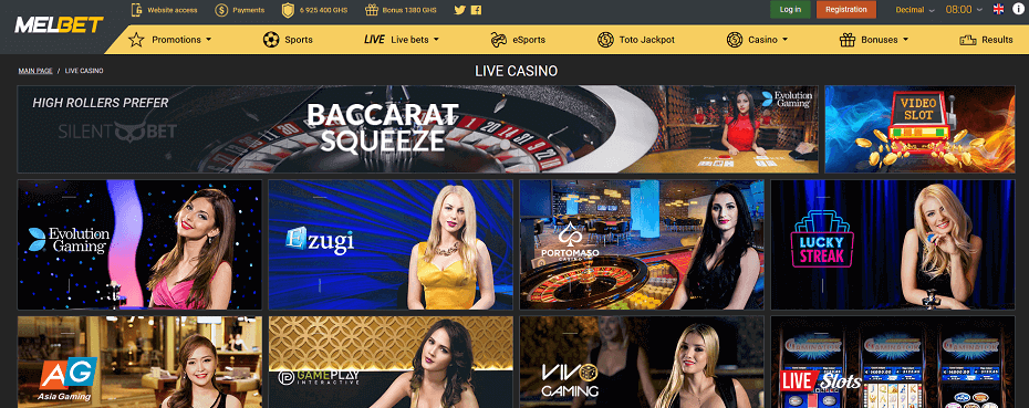 Melbet Ghana live casino