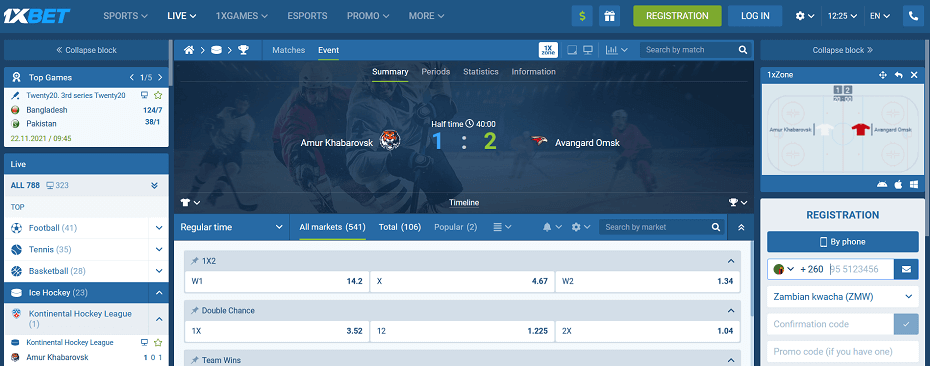 1xbet Zambia live bets
