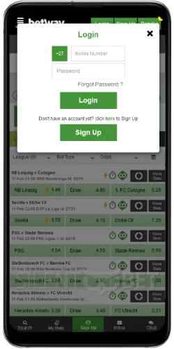 Betway login on Mobile