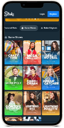 Stake mobile game shows on iPhone