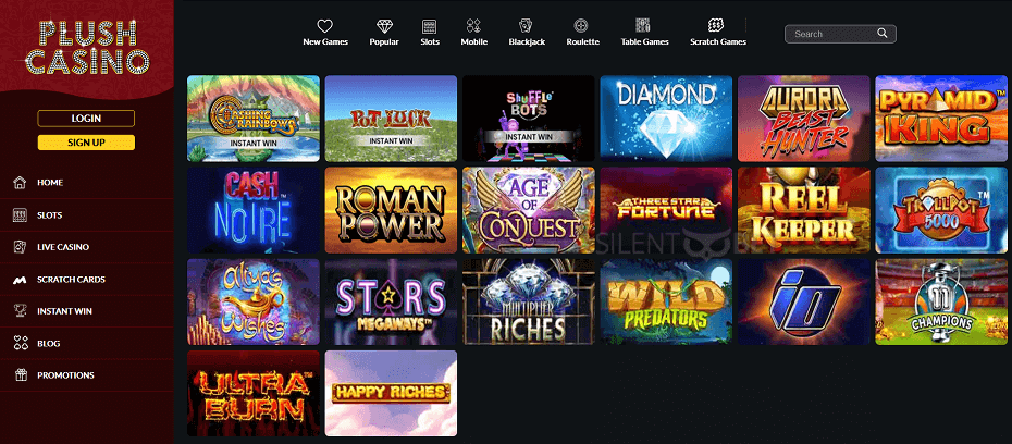 Plush casino desktop screenshot