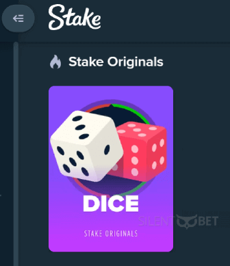 Stake dice originals game from menu