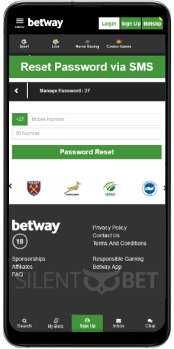 Betway reset password SMS