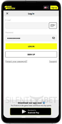 Parimatch login on mobile