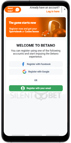 Betano Registration on Andorid