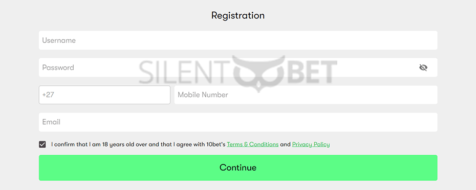10bet South Africa Registration Form