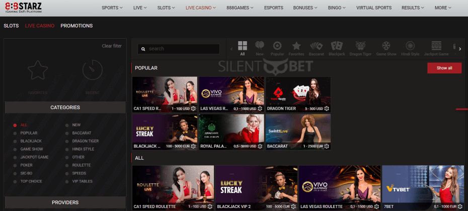 888Starz Casino Live Games