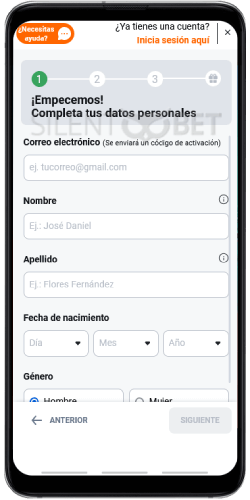 Registro de la versión móvil de Betano
