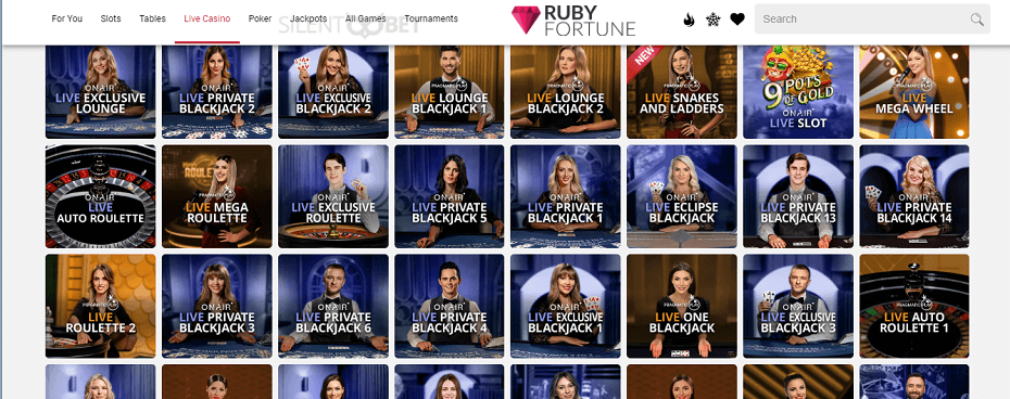 live casino at ruby fortune