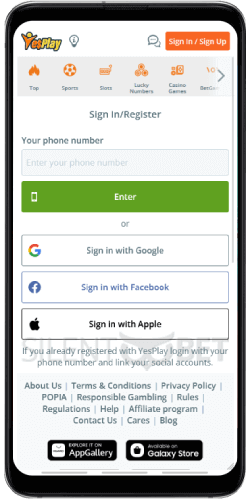 yesplay mobile register