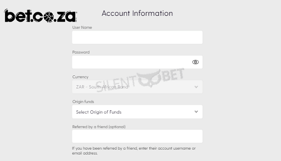 bet.co.za registration step 3, account information