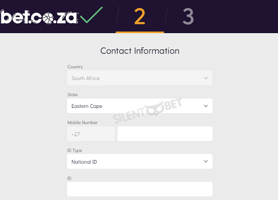 bet co za registration step 2, contact information