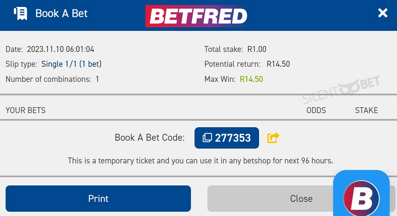 book a bet code on betfred.co.za
