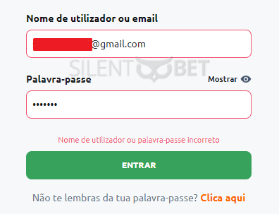 credenciais de login incorretas betano