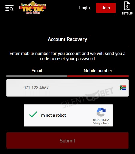 tictacbets account recovery for forgotten password