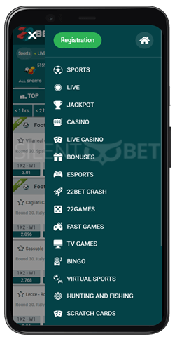 22bet mobile app menu android