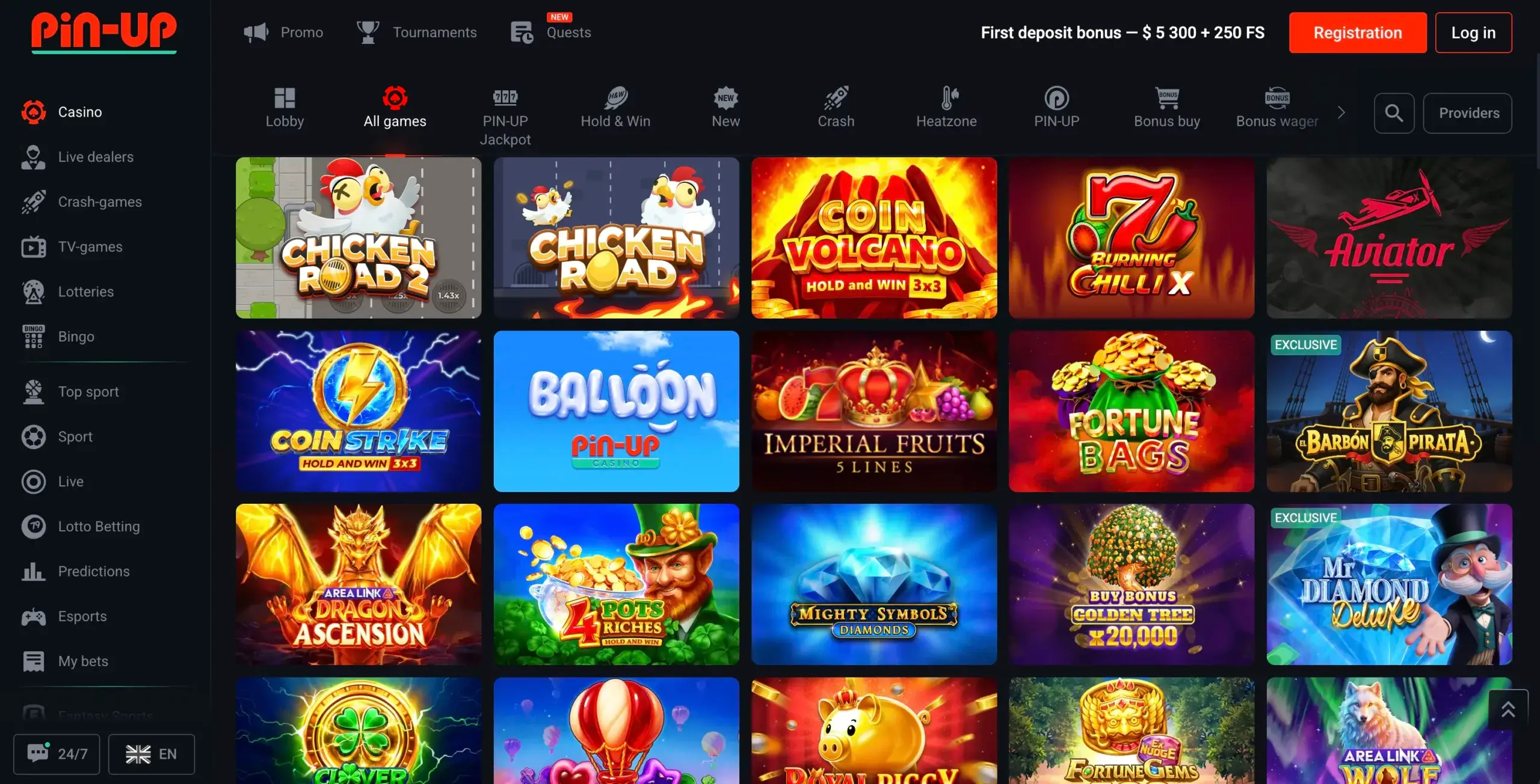 pin up all casino games
