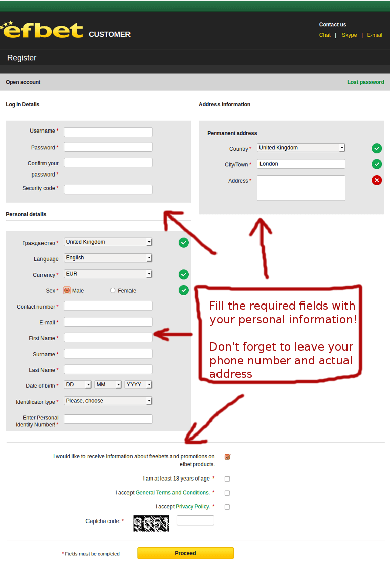efbet registration with instructions