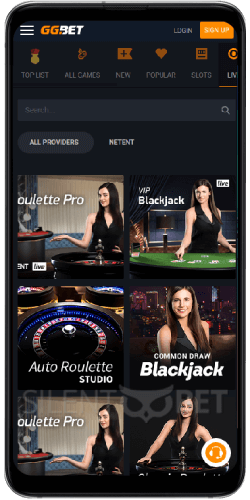 GGbet mobile live casino on Android