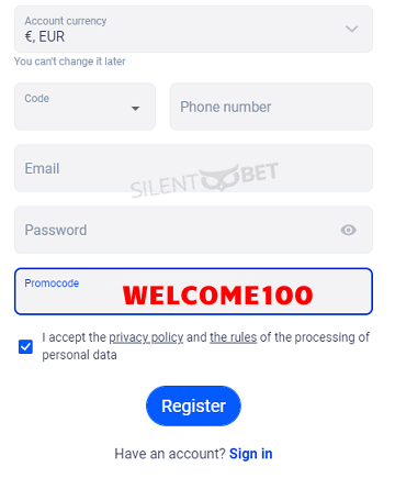 Cyber.bet registration form