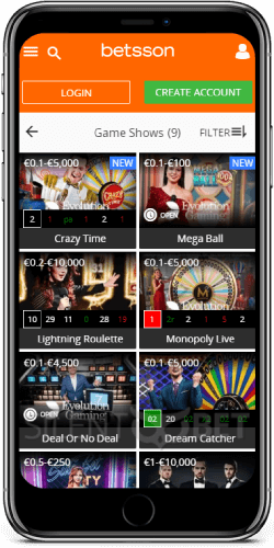 Game Shows in Betsson iOS Casino App