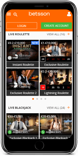 Betsson iOS App Live Casino