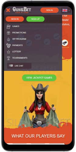 Gunsbet mobile menu Android app